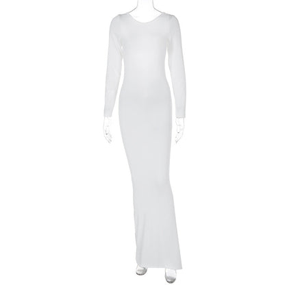 Long Sleeve Lace up Series Hollow Out Cutout Sheath Dress