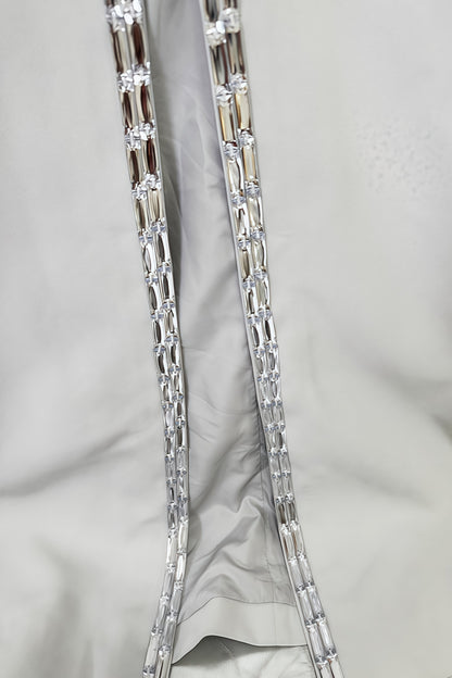 Aislety White Slit Openwork Beaded Maxi Dress