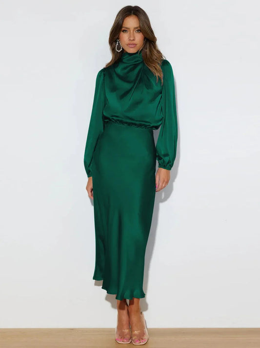 High Neck Long Sleeve Bridal Maxi Dress
