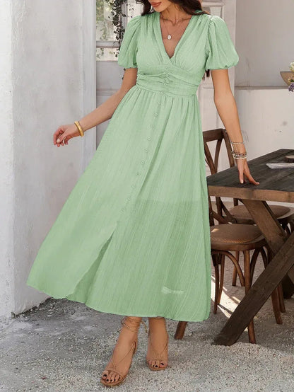 mint green puff sleeve maxi dress