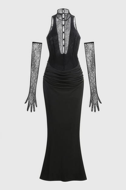 Lazze Black plunge Cowl Neck Maxi Dress