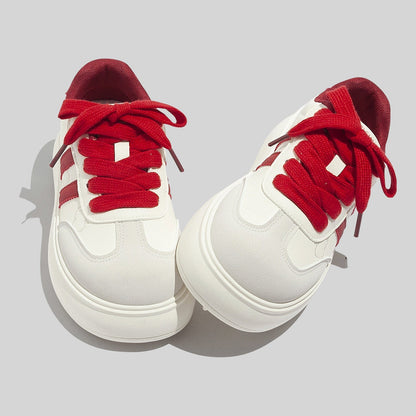 Women's Trendy Laced Up Suede Sneakers With Red Laces