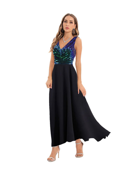 Backless Chiffon Stitching Dress Evening Dress