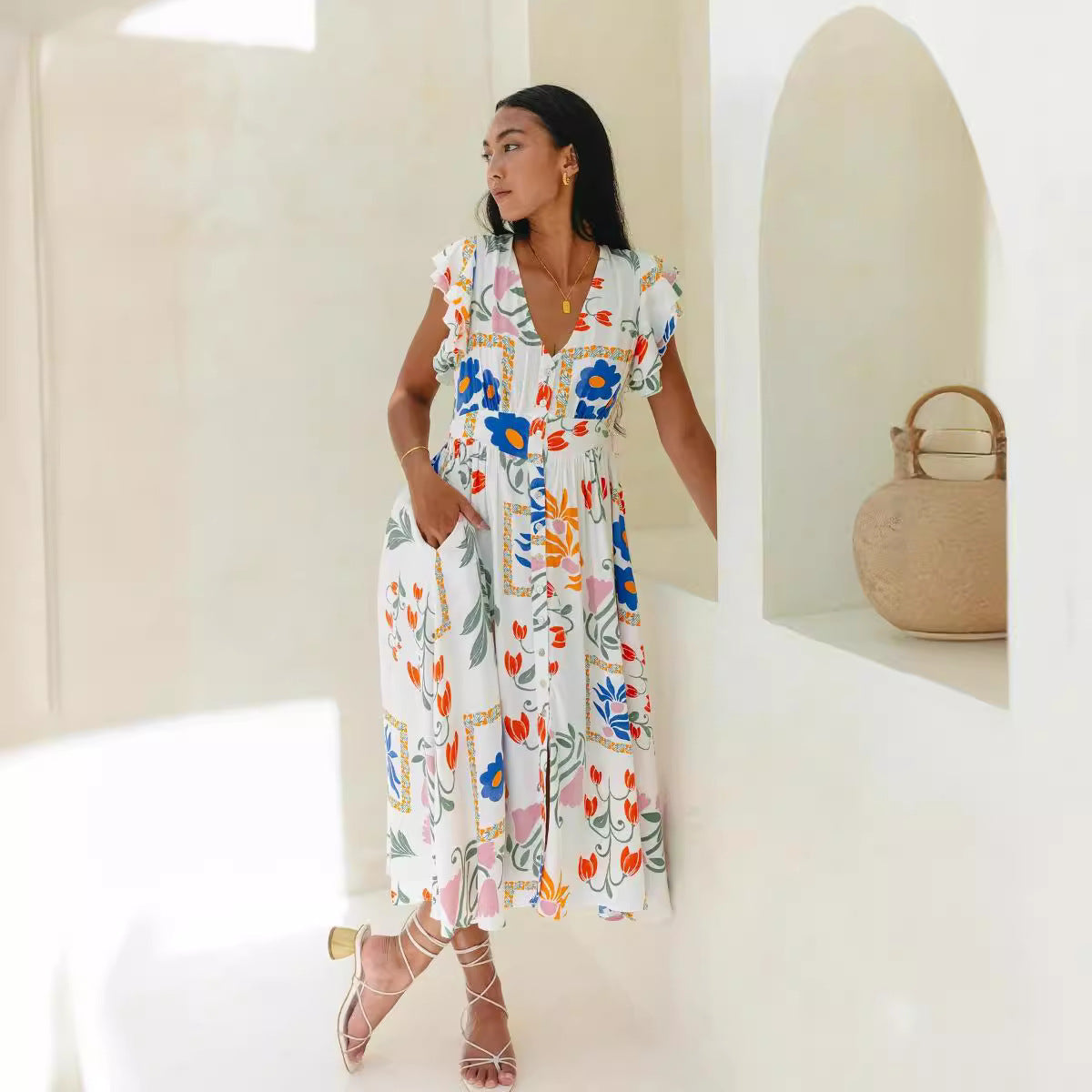 Independent StFloral Print Single Breasted Dress