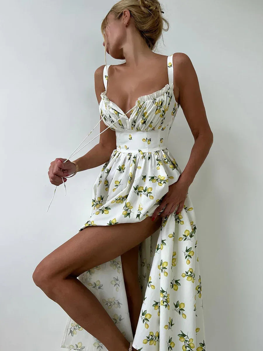 Side Split Maxi Dress Floral Off Shoulder Beach Outfit