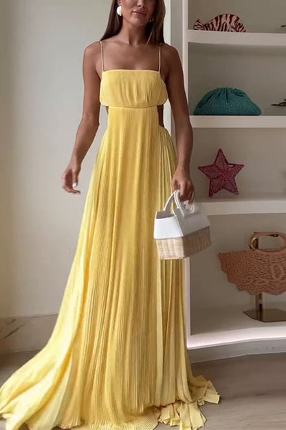 Butter Moment Pleated Cutout Waist A-line Slip Maxi Dress