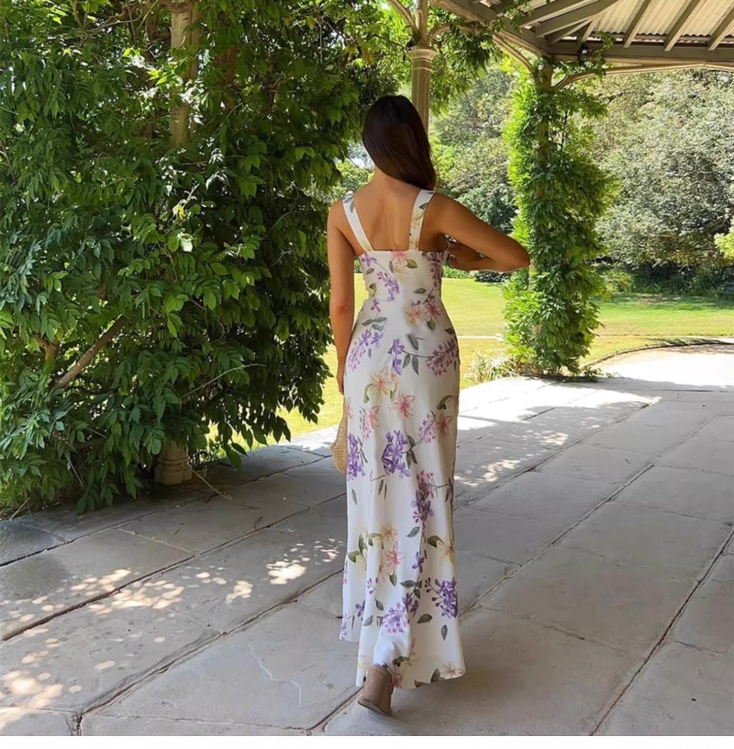 Floral Backless Slit Maxi Dress