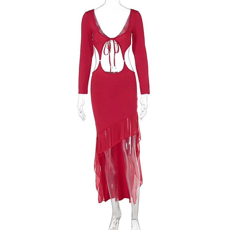 Hollowed Out Wrapped Chest Backless Slim Fit High Waist Dress