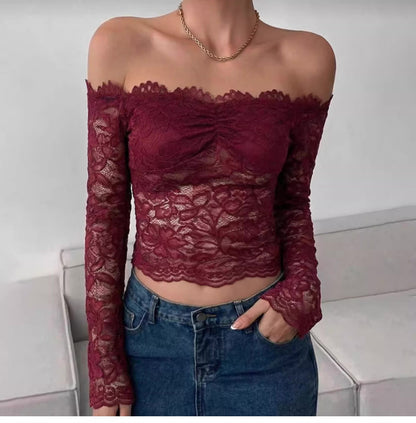 Lace Off-Shoulder Long Sleeve Top