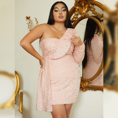 Plus Size GirlsShort Wedding Party Cocktail Light Luxury Sequined Evening Dress