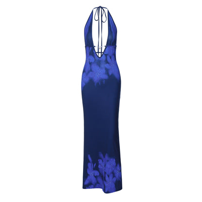 Printed Backless Slim Fit Split Lace up Dress