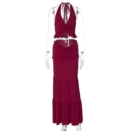 Shawna Twisted Halter Maxi Skirt Set