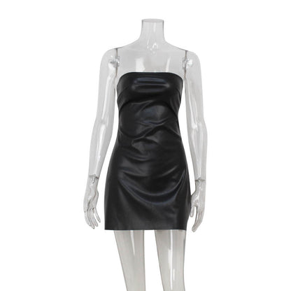 Tight Tube Top Cinched Waist Sheath Dress Leather Red Carpet Cocktail Dress