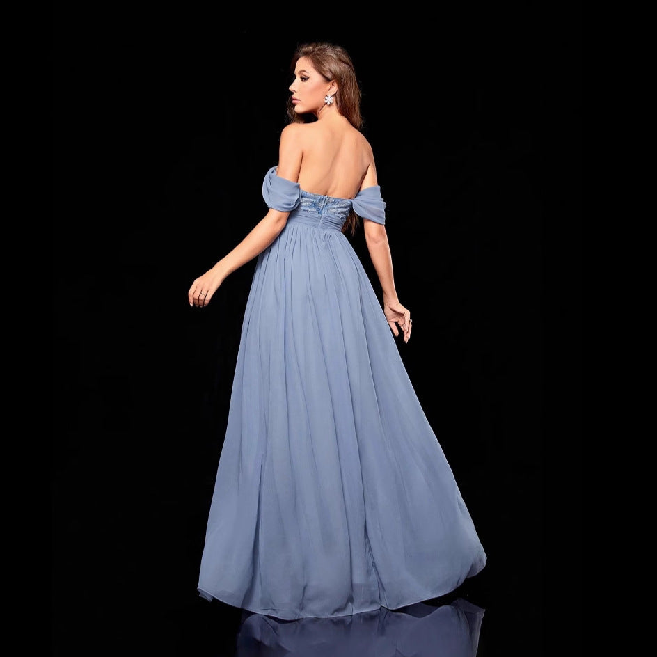 Off Shoulder Tube Top Evening Dress Annual Meeting Host Birthday Party Evening Dress for