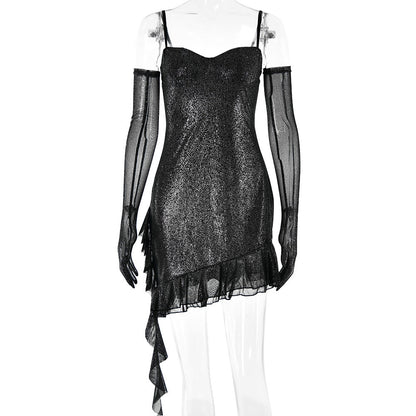 Mesh Silver Strap Tube Top Dress Backless Hip Dress