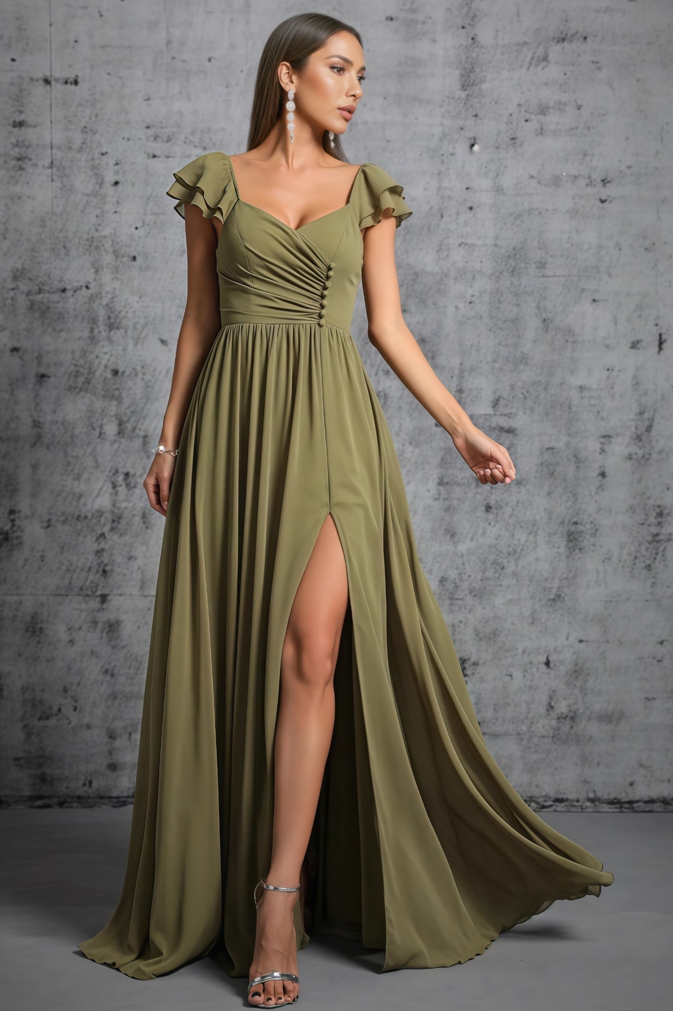 Kendra Green Split Front Tie Front Maxi Dress