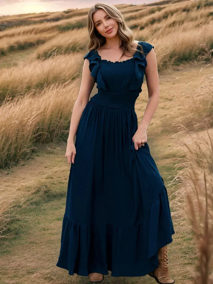 Blue Ruffle Maxi Dress Prairie Summer Dress