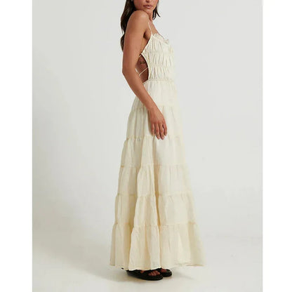 Ivory Tiered Backless Maxi Dress Summer Sundress