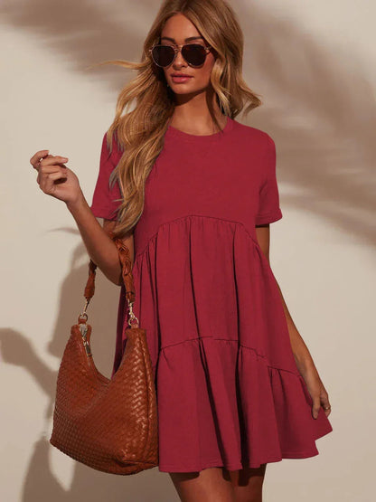 Cute Summer Red Tiered Mini Dress