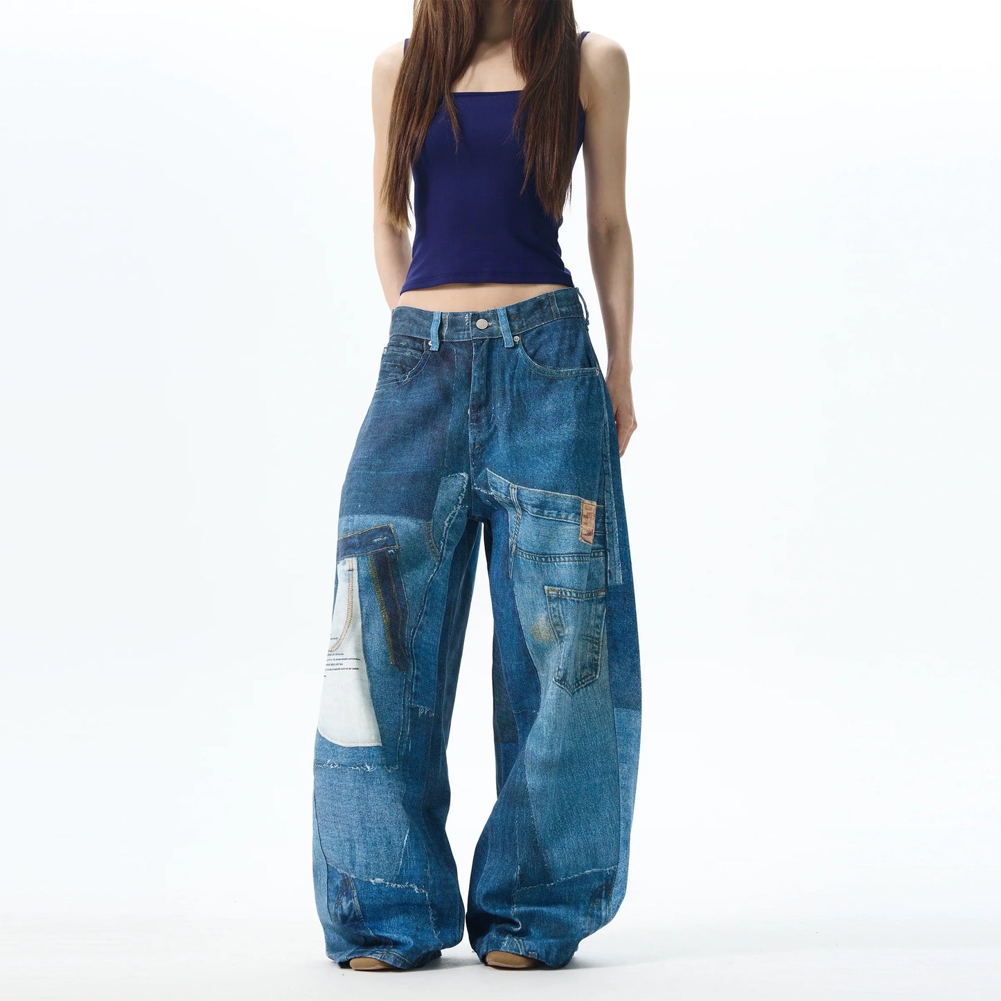 Patchwork Wide Leg Denim Jeans