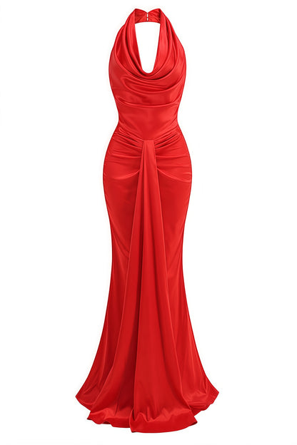 Sena Red Hanging Neck Maxi Dress