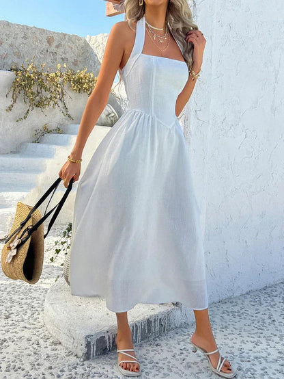 Backless Maxi Sleeveless Halter Neck Wedding Dress