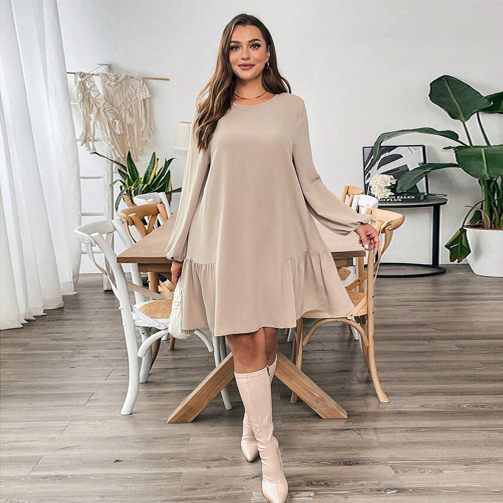 Bishop Sleeve Round Neck Ruffle Hem Babydoll Mini Dress