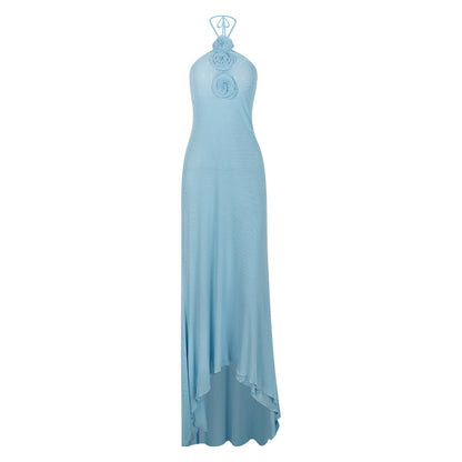 Mesh Halter Floral Backless Dress Mop Evening Dress Halter Dress Sweet Spicy