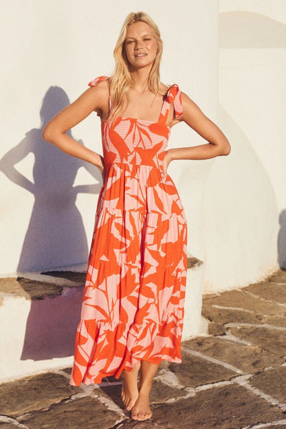 Elegant Printed Sleeveless Backless Lace up Dress for