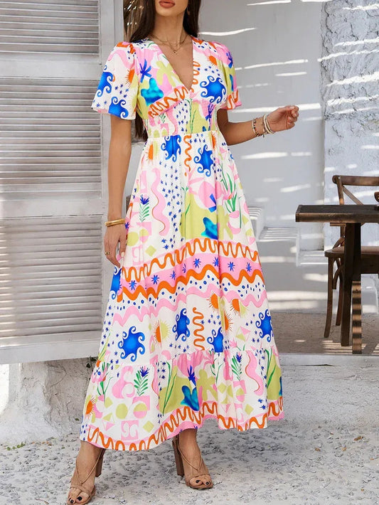 Colorful Floral Maxi Sun Dress for Women