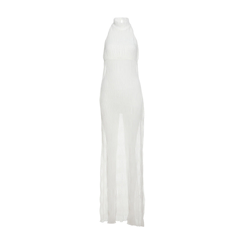 Halter Backless Pleated Ruffle Sleeveless