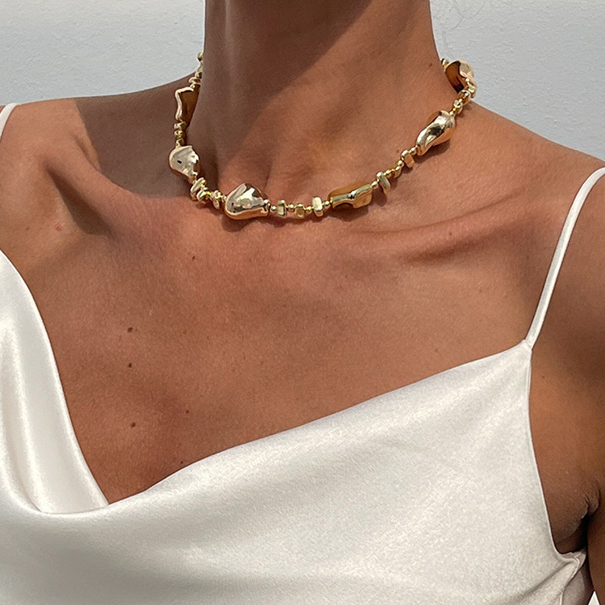 Irregular Bead Star Cross Fringe Choker Necklace