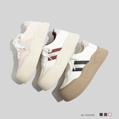 Women's Stylish Laced Up Leather Sneakers With Platform Sole
