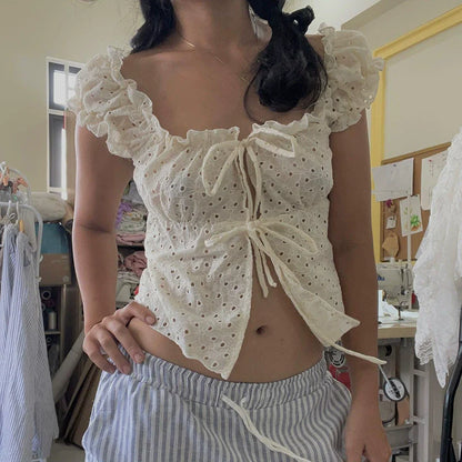 Mora Eyelet Tie-Front Blouse