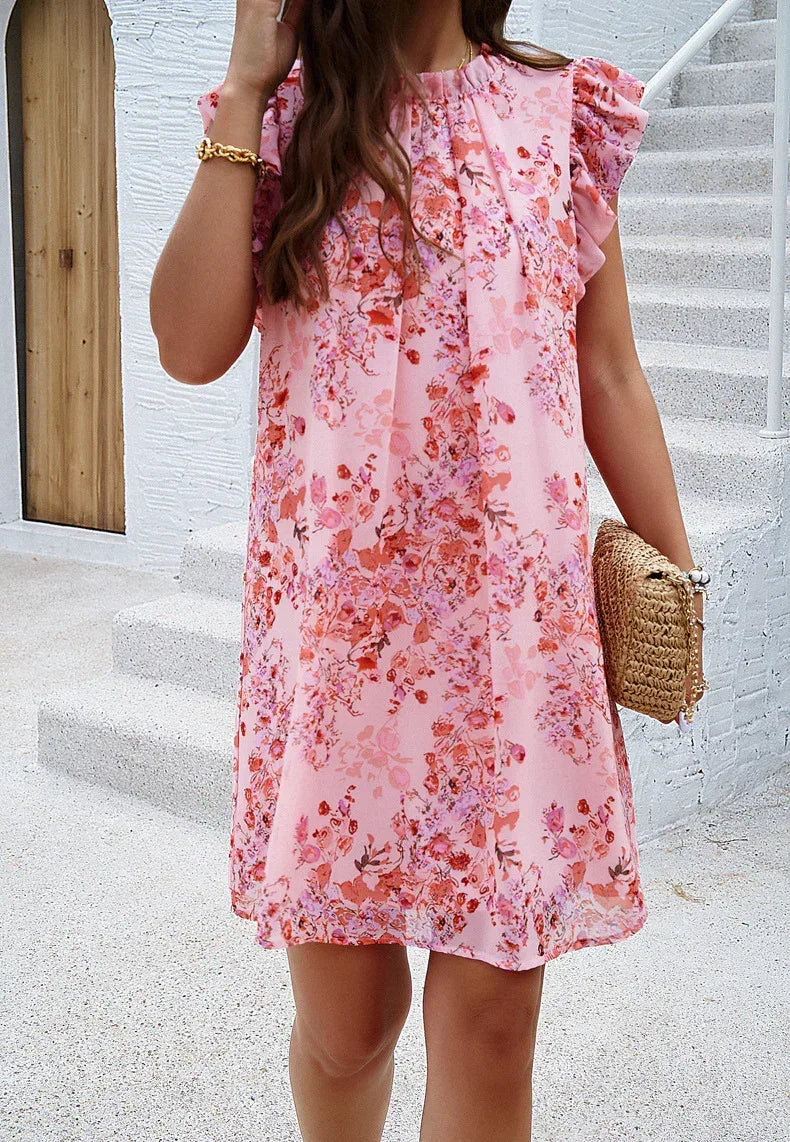 Light pink ruffle mini dress for women