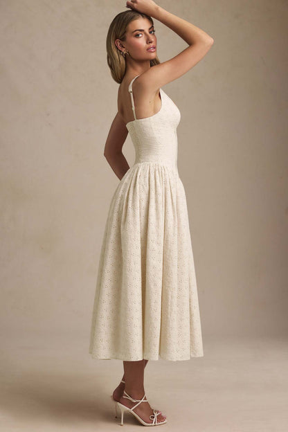 Heavy Embroidery Slim Fit Suspender Dress