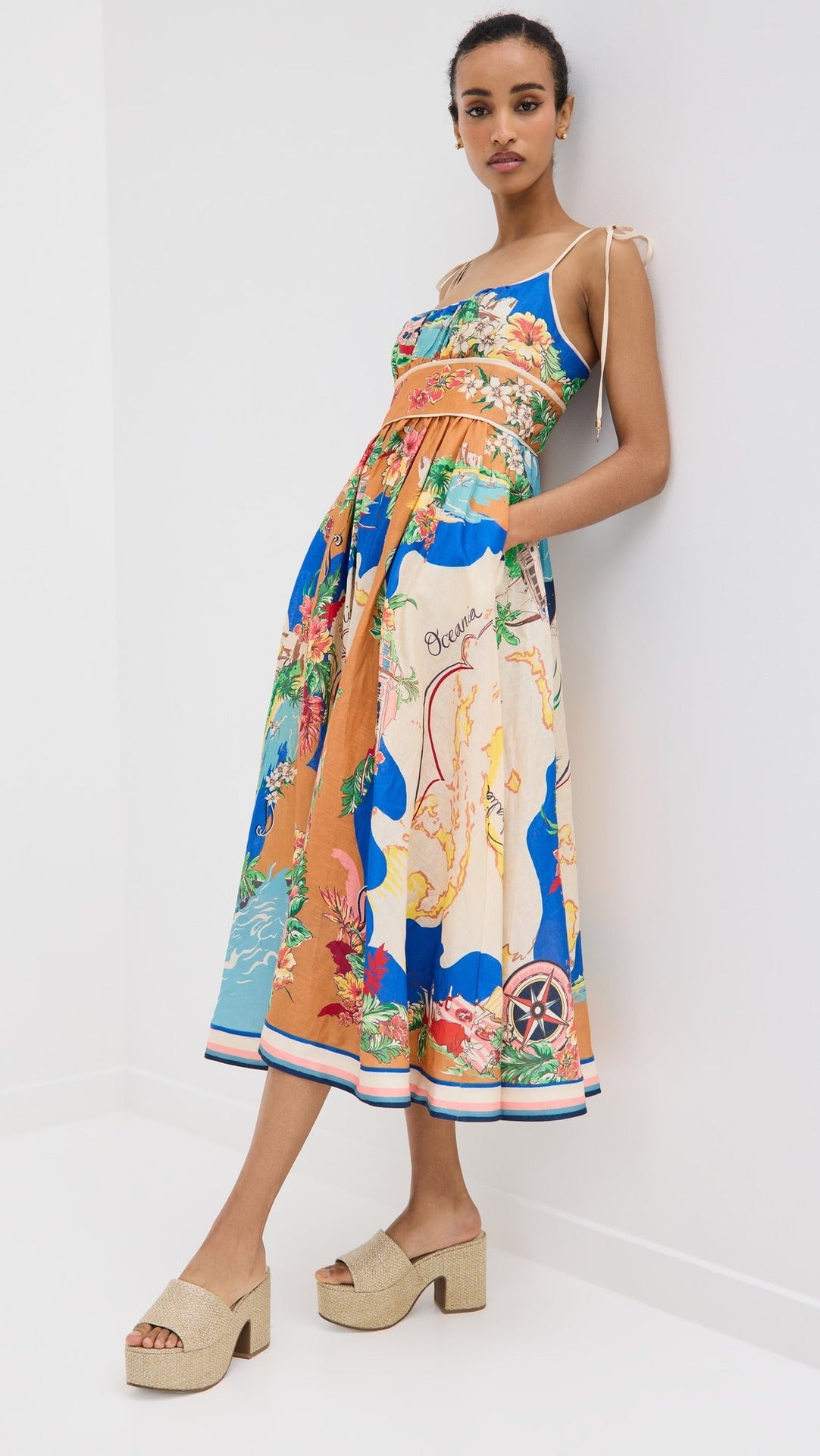 Women's spring and summer elegant new sling print pocket dress INS casual fashion party loose holiday dress