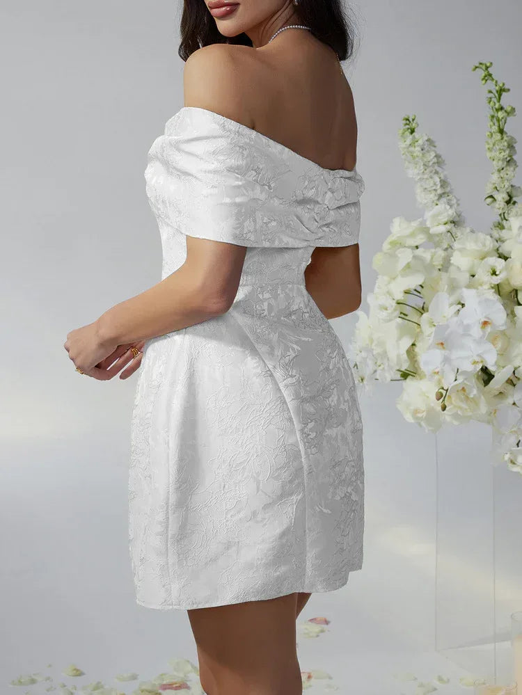White Off Shoulder Bow Mini Dress