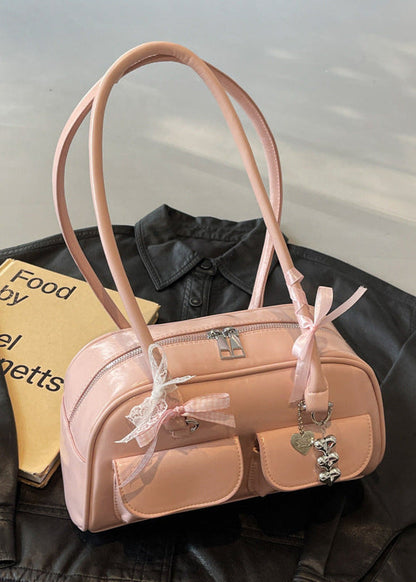Violetta – Patent Shoulder Bag with Double Pocket & Ribbon Charms
