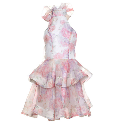 Printed Short Backless Halter Slim Fit Dress