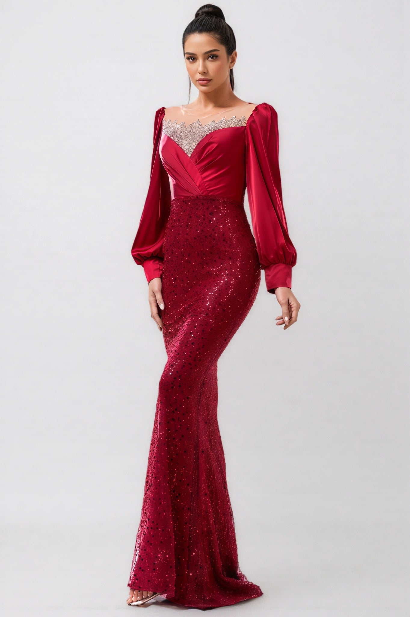 Paxton Red Round Neck Sequin Maxi Dress