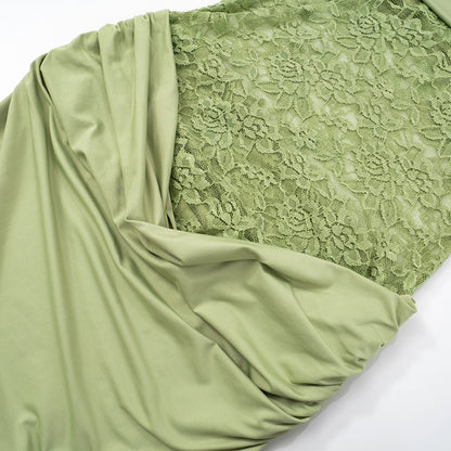 Women's Spring/Summer New Solid Color Off Shoulder Splicing Lace Extra Long Slimming Dress