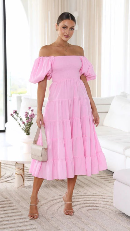 Holiday Slim Fit Backless Large Swing Dress off-Neck Printed Dress Summer