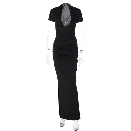 Susanna Deep V Ruched Maxi Dress