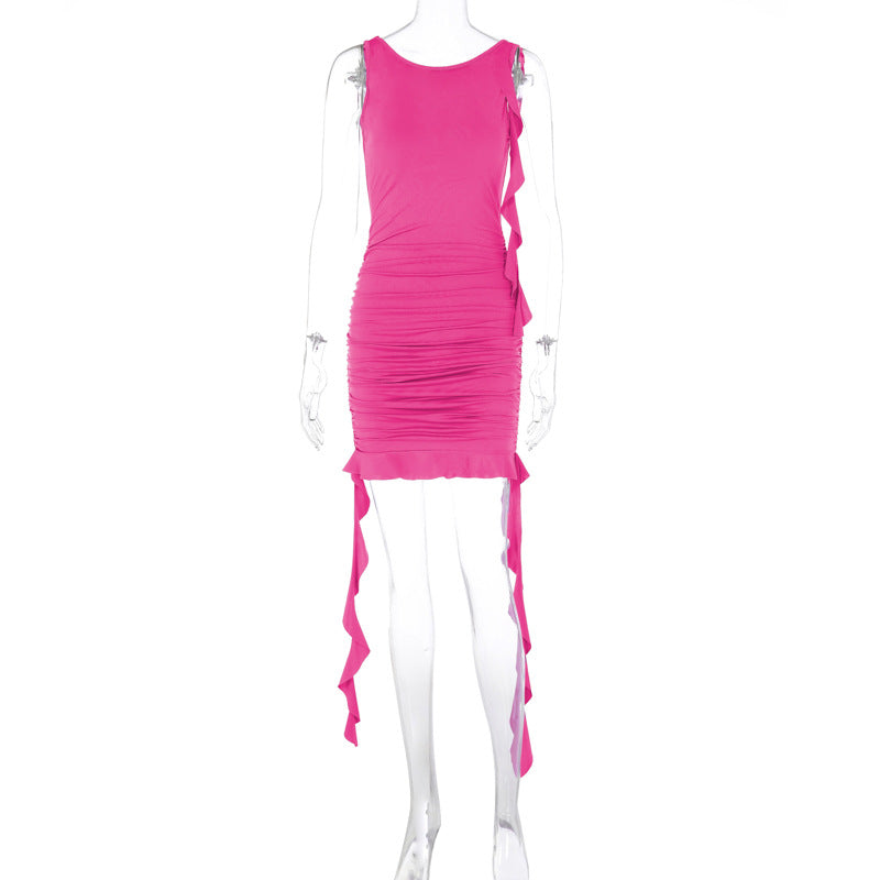 Backless Slim Fit Pleated Dress