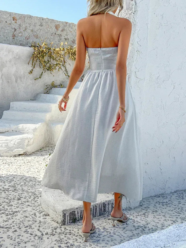 Backless Maxi Sleeveless Halter Neck Wedding Dress