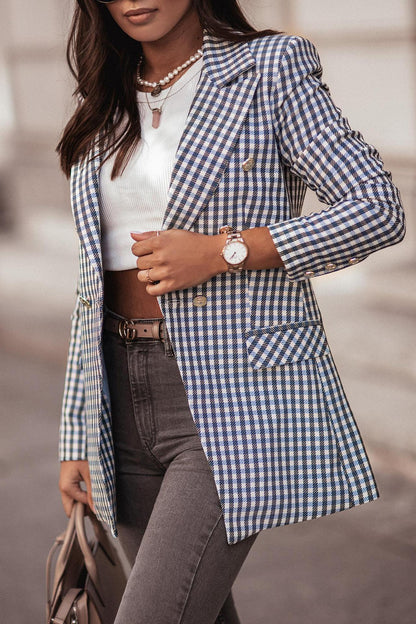 DressBetty - Double Breasted Plaid Blazer