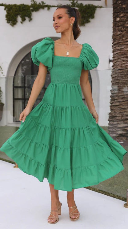 Holiday Slim Fit Backless Large Swing Dress off-Neck Printed Dress Summer