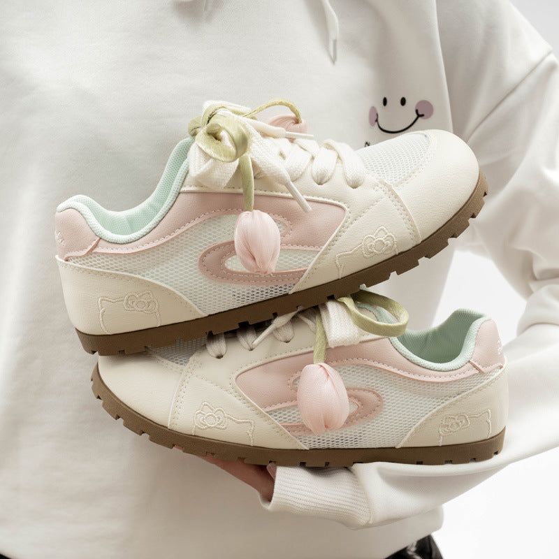 Women's Trendy Hello Kitty Non-Slip Sneakers With Unique Petal Shoe Lace