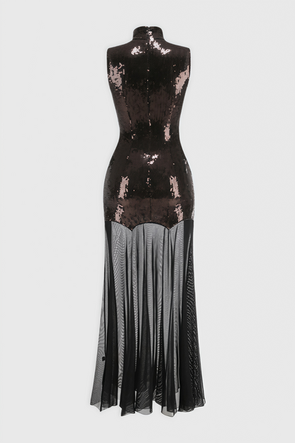 Mayads High Neck Sequin Mesh Maxi Dress